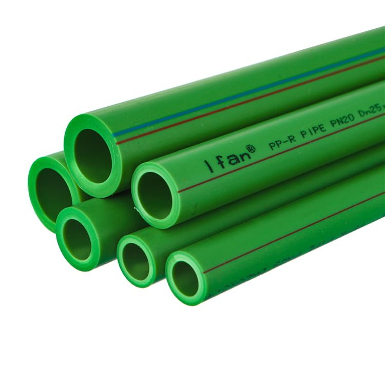 Printed marking on a green PP-R pipe reading PP-R PIPE PN20 Dn25, the line a buyer photographs to evidence an ISO 15874 marking non-conformity