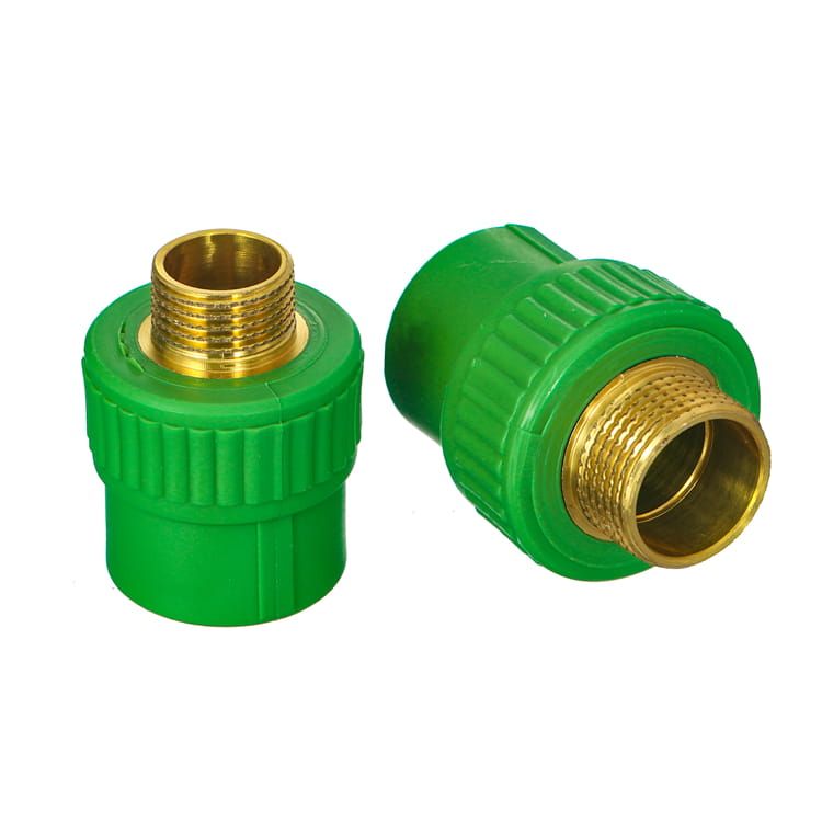 PP-R male threaded transition fittings with brass inserts used on hot water connections