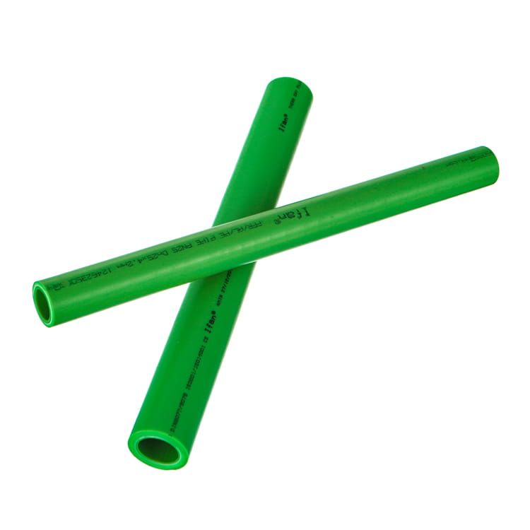 Bundled green PPR pressure pipe of the kind shipped in full-container loads, the cargo whose FOB and CIF value determines the duty base