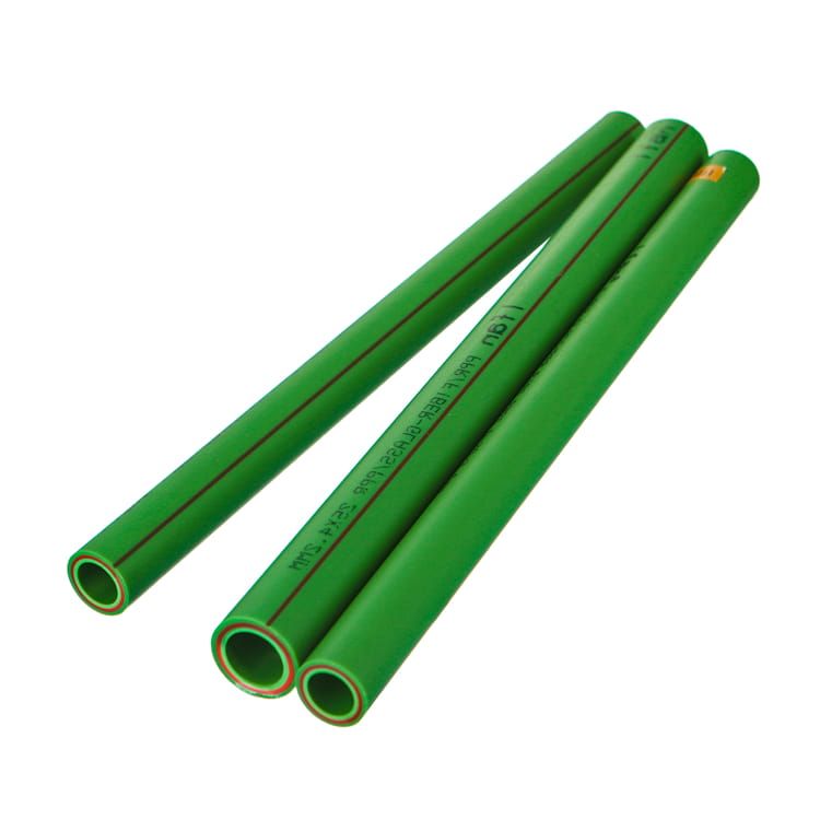 PP-R pipe printed with its marking legend, the line that should carry the pressure class and standard