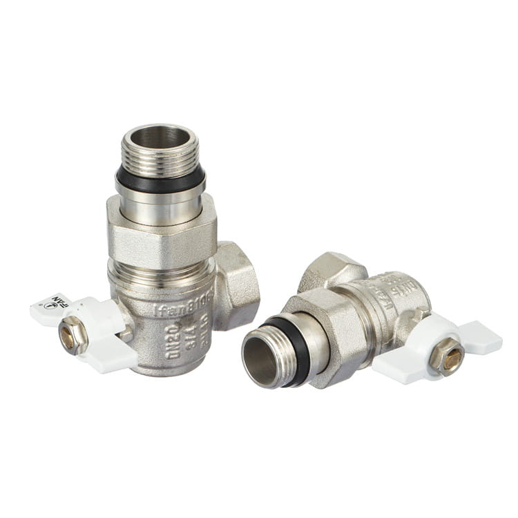 Two butterfly-handle brass ball valves cast with the DN20 size marking and IFAN name on the body, the marking a specifier checks on delivery