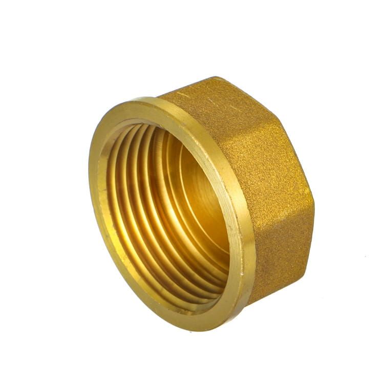 Unplated brass fitting with machined internal parallel threads and a hexagonal body