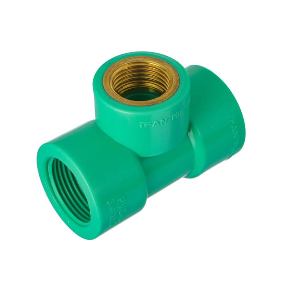 IFAN green uPVC threaded tee fitting with brass insert