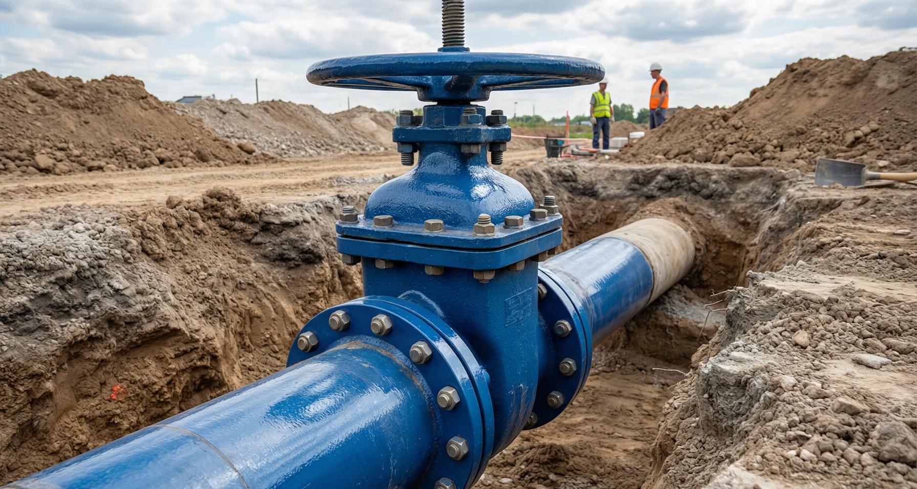 Ductile iron flanged gate valve installed on a municipal water distribution main
