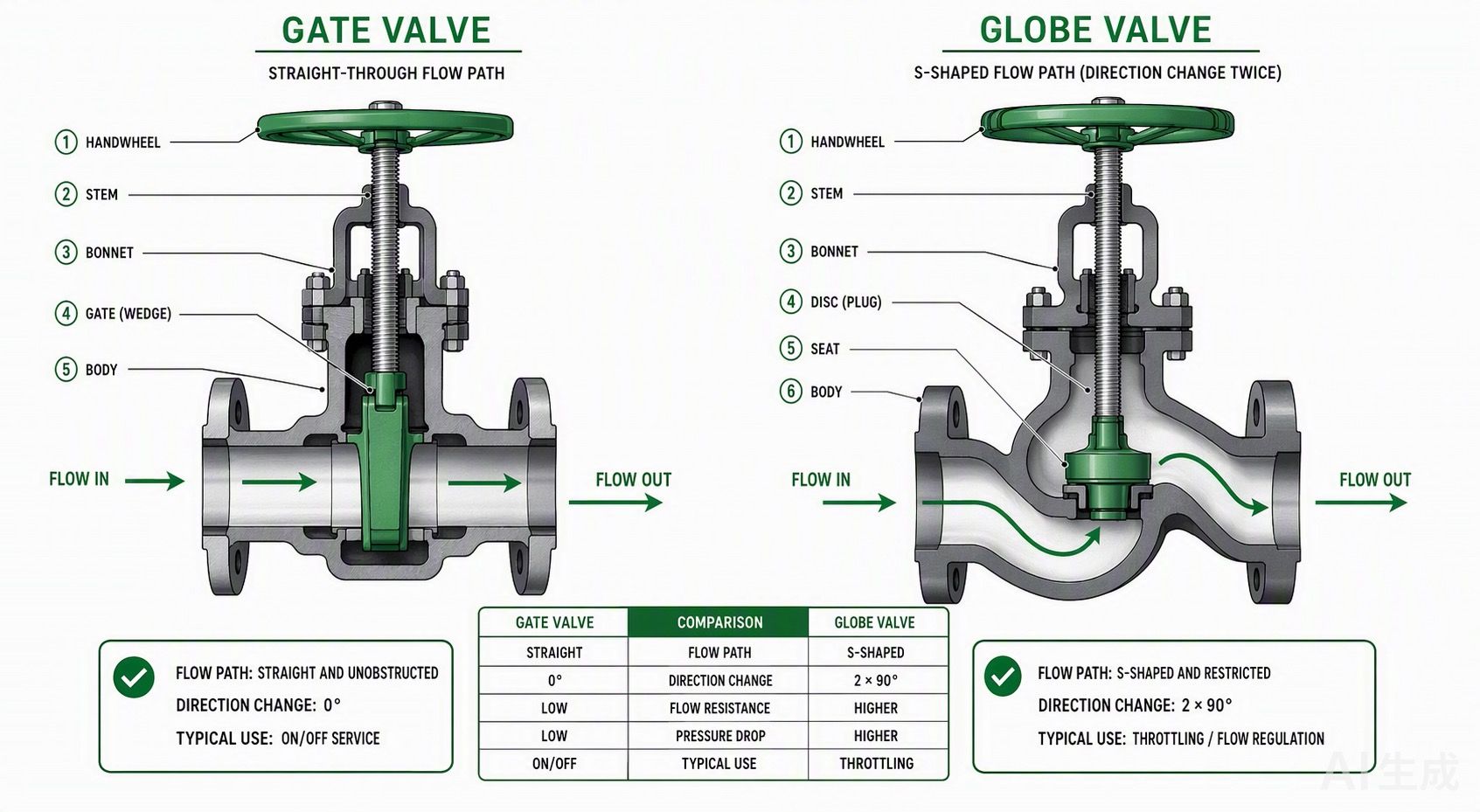 Ball valve cross-section showing rotating ball, bore alignment, seat seals, and quarter-turn lever operation