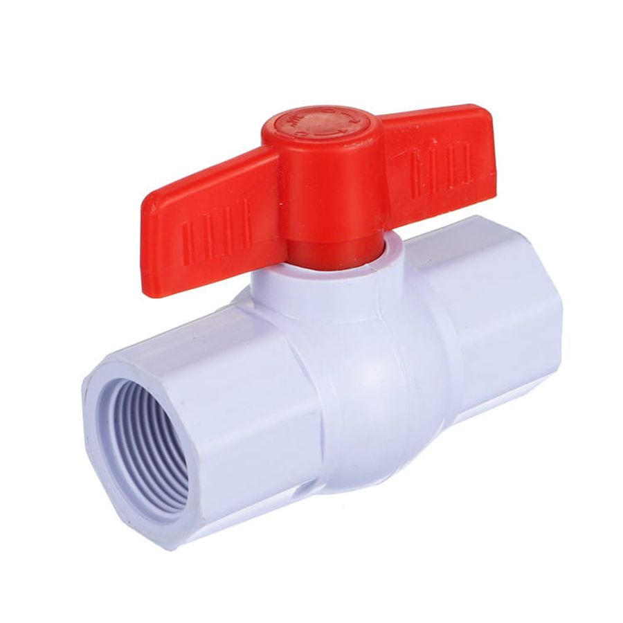 IFAN white PVC ball valve with red lever handle