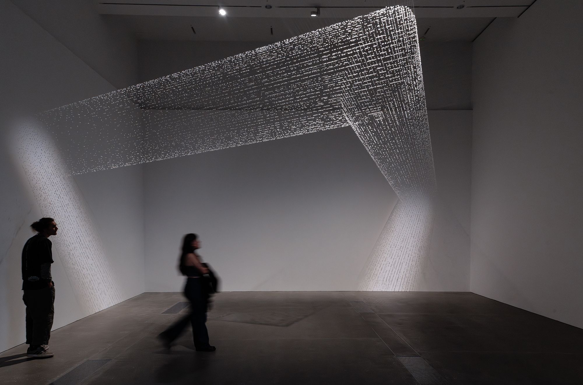 Sandra Selig, Australia b.1972 / mid-air 2003 / Nylon thread, Styrofoam / 364 x 955 x 580cm (installed, approx.) / Purchased 2004 with funds from John Potter and Roz MacAllan through the QAG Foundation / Collection: Queensland Art Gallery | Gallery of Modern Art / © Sandra Selig / Photograph: J Ruckli © QAGOMA