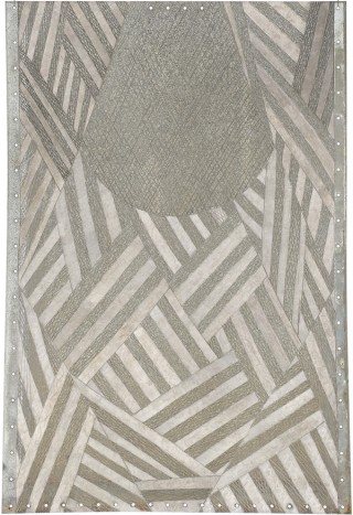 Gunybi Ganambarr, Ngaymil people, Australia b.1973 / Nganmarra 2015 / Etched and polished water tank galvanised steel with paint / 179 x 120cm / Purchased 2015 with funds from Pamela Barnett in memory of David Barnett through the QAGOMA Foundation / Collection: Queensland Art Gallery | Gallery of Modern Art / © Gunybi Ganambarr