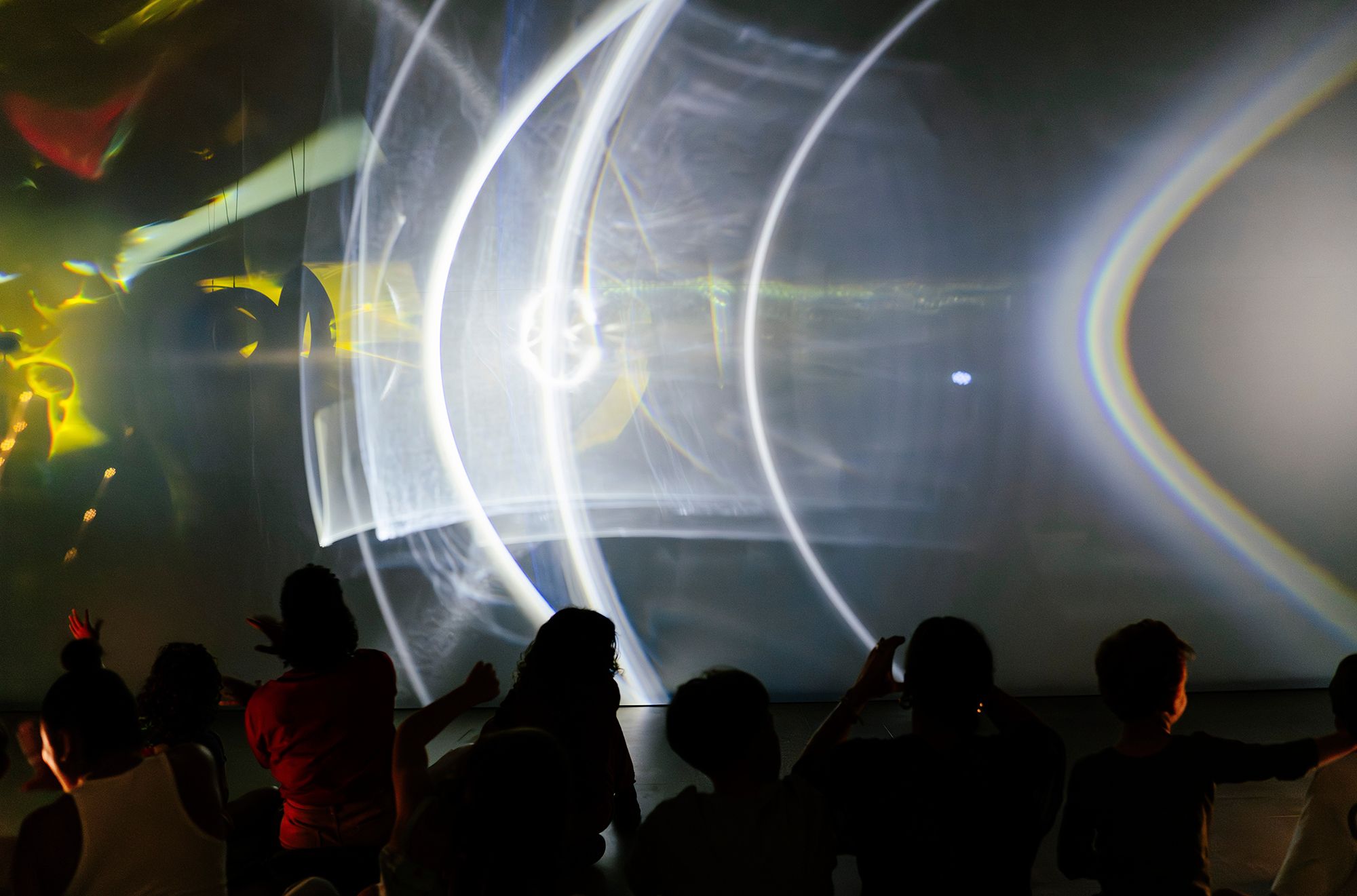 Olafur Eliasson, Denmark b.1967 / Pluriverse assembly 2021 / Projection screen, LED projectors, motors, electrical ballasts, control units, aluminium, brass, steel, stainless steel, plastics, lenses, optical components, glass, wood, dichroic filters, wire, fabric, paraffin oil, plants / 360 x 1000 x 383cm / © 2021 Olafur Eliasson / Courtesy: The artist; neugerriemschneider, Berlin; Tanya Bonakdar Gallery, New York / Photograph: J Ruckli © QAGOMA