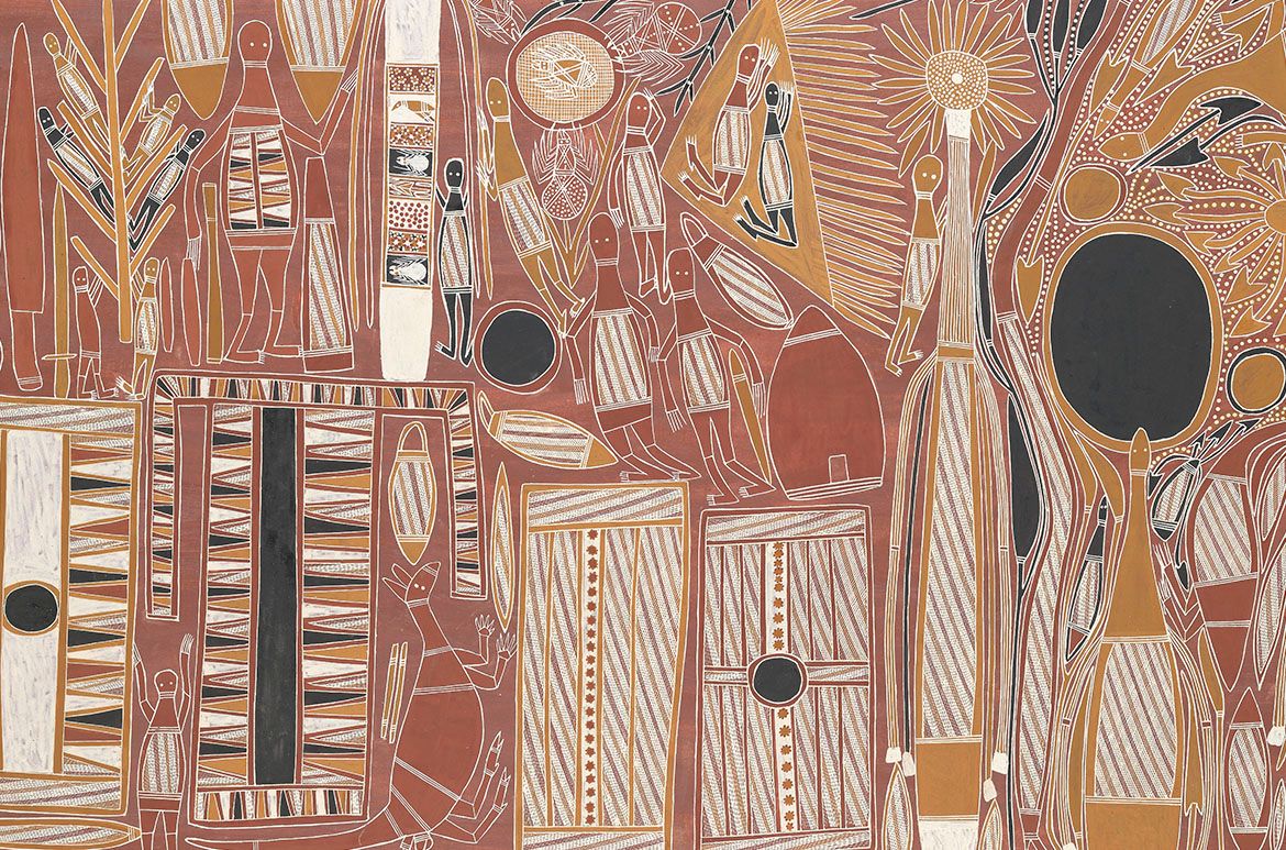 BULUNBULUN, John	Murra
Kundja Manikay (Murrukundja Ceremonial Song Cycle)
92.2017
Non-collection
Painting
Ochre pigments and gums
226 x 116cm