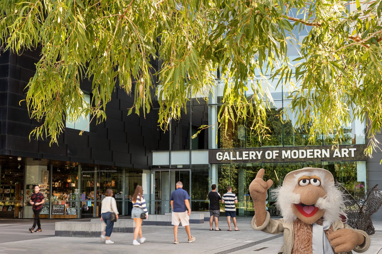 Uncle Travelling Matt Fraggle at the Gallery of Modern Art, Brisbane, 2026 / © The Jim Henson Company. JIM HENSON’S mark & logo, FRAGGLE ROCK mark & logo, characters and elements are trademarks of The Jim Henson Company. © Apple. As seen on Apple TV. All Rights Reserved / Original photograph: C Callistemon © QAGOMA
