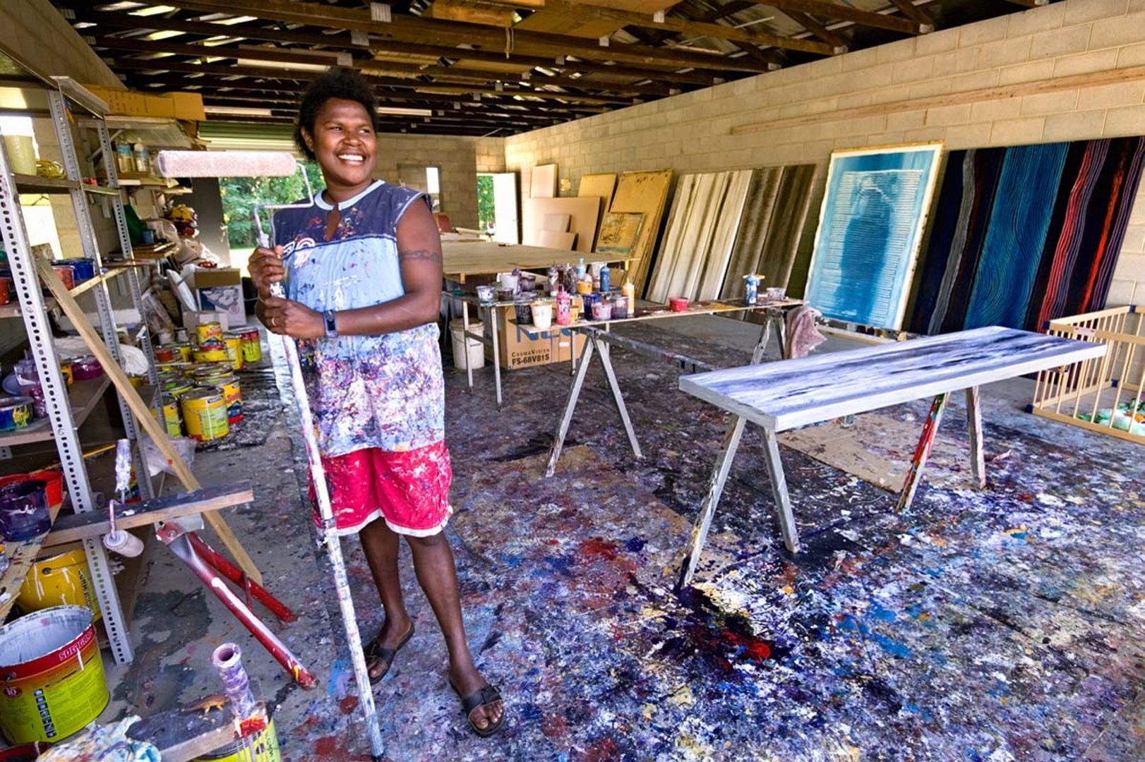 R. Ian Lloyd, Canada/Australia b.1953 / Rosella Namok in her studio in Cairns, Queensland, Australia at 10:44am on May 19th, 2005 2005, printed 2009 / Giclée print on Hahnemühle Photo Rag Ultra Smooth archival paper / 35.3 x 53.1cm (comp.) / Gift of the artist through the Queensland Art Gallery Foundation 2010. Donated through the Australian Government's Cultural Gifts Program / Collection: Queensland Art Gallery | Gallery of Modern Art / © R. Ian Lloyd