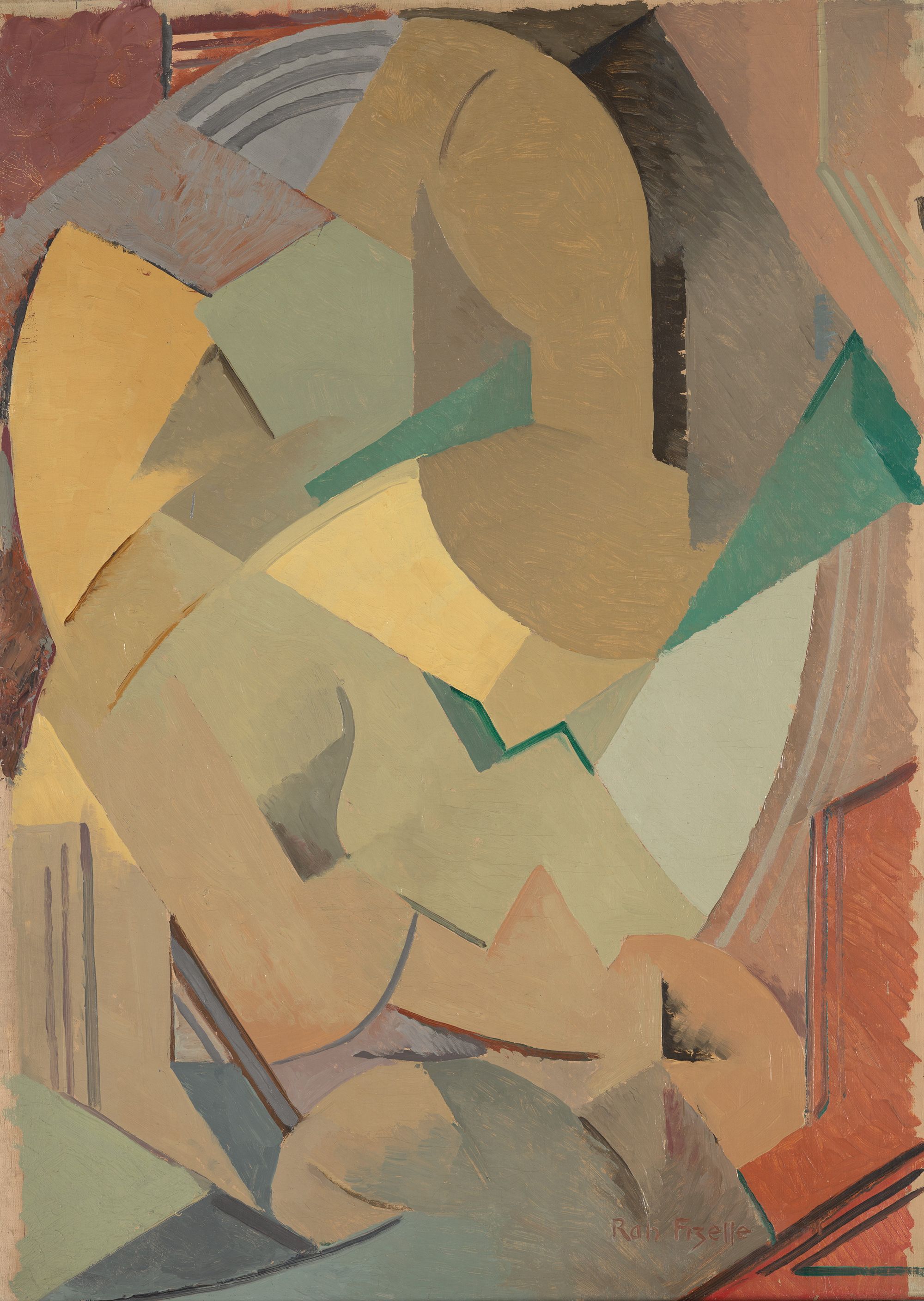 Rah Fizelle, Australia 1891–1964 / Construction II c.1939 / Oil on board / 91 x 65cm / Purchased 2012 with funds from Philip Bacon AM through the QAG Foundation / Collection: Queensland Art Gallery | Gallery of Modern Art / © Rah Fizelle Estate