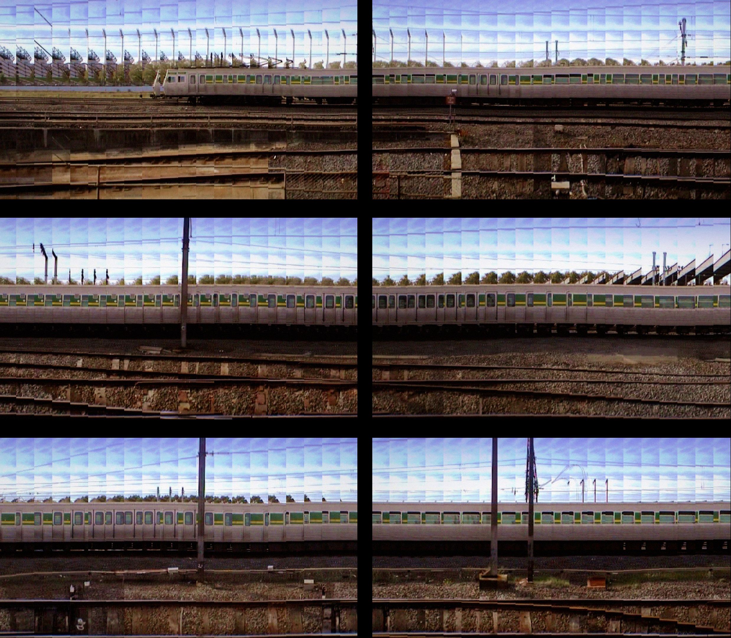Daniel Crooks, New Zealand/Australia b.1973 / Train No.1 (stills) (detail) 2005 / Three-channel digital video: 4:10 minutes, colour, 16:9 (each channel) / Purchased 2016. Queensland Art Gallery | Gallery of Modern Art Foundation / Collection: Queensland Art Gallery | Gallery of Modern Art / © Daniel Crooks