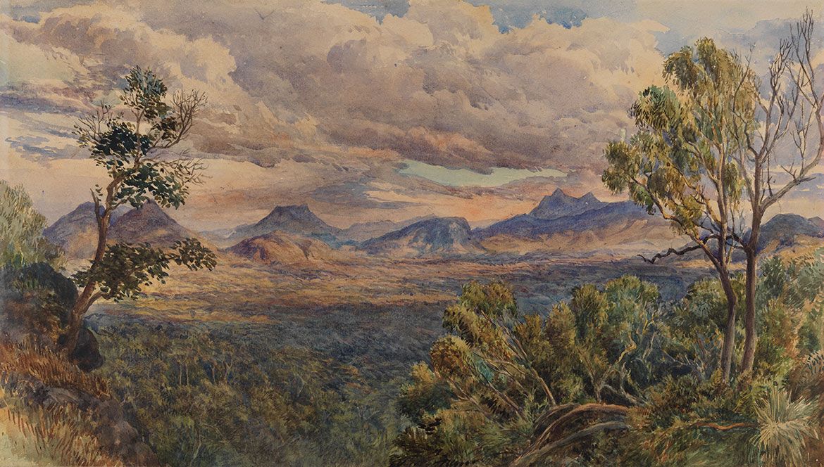Australian School, Australia 19th century / View from Main Range near Spicers Peak, Queensland, Australia c.1880s / Watercolour on paper / 28 x 48.2cm / Purchased 2005 / Collection: Queensland Art Gallery | Gallery of Modern Art