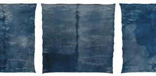 Judy Watson / Waanyi / Australia , b.1959 / gulf of memory (detail) 2023 / Natural indigo, graphite, chinagraph pencil, synthetic polymer paint on linen / Three panels: 224.5 x 212.5cm; 224.5 x 217.5cm; 213.5 x 197cm / Collection: The artist and Milani Gallery, Brisbane (Meeanjin/Magandjin) / © Judy Watson/Copyright Agency / Photograph: Carl Warner