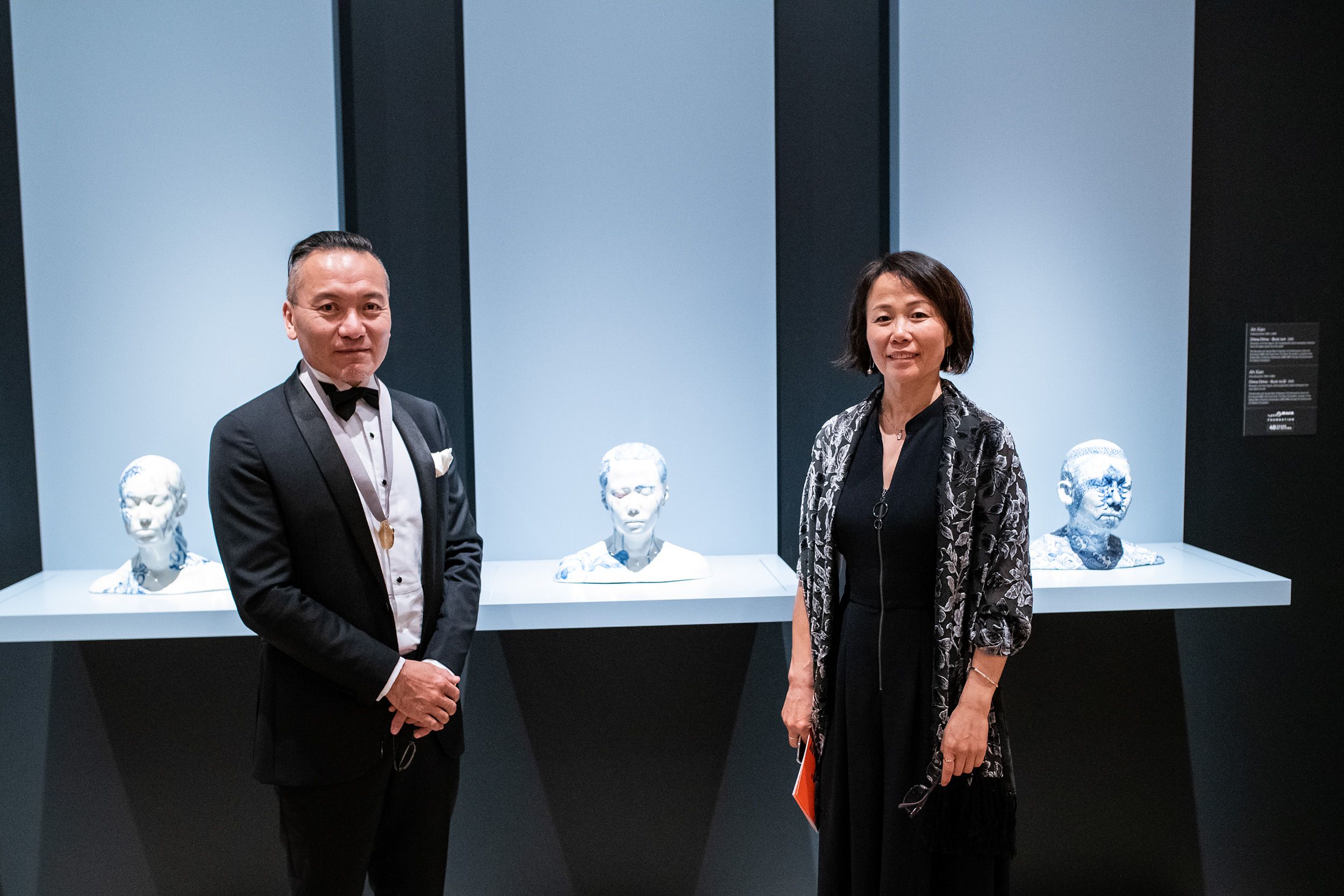 2019 QAGOMA Medallist Ah Xian with his artworks in the Philip Bacon Galleries during the 2019 Foundation Annual Dinner, QAG, October 2019 / Photograph: M Grimwade