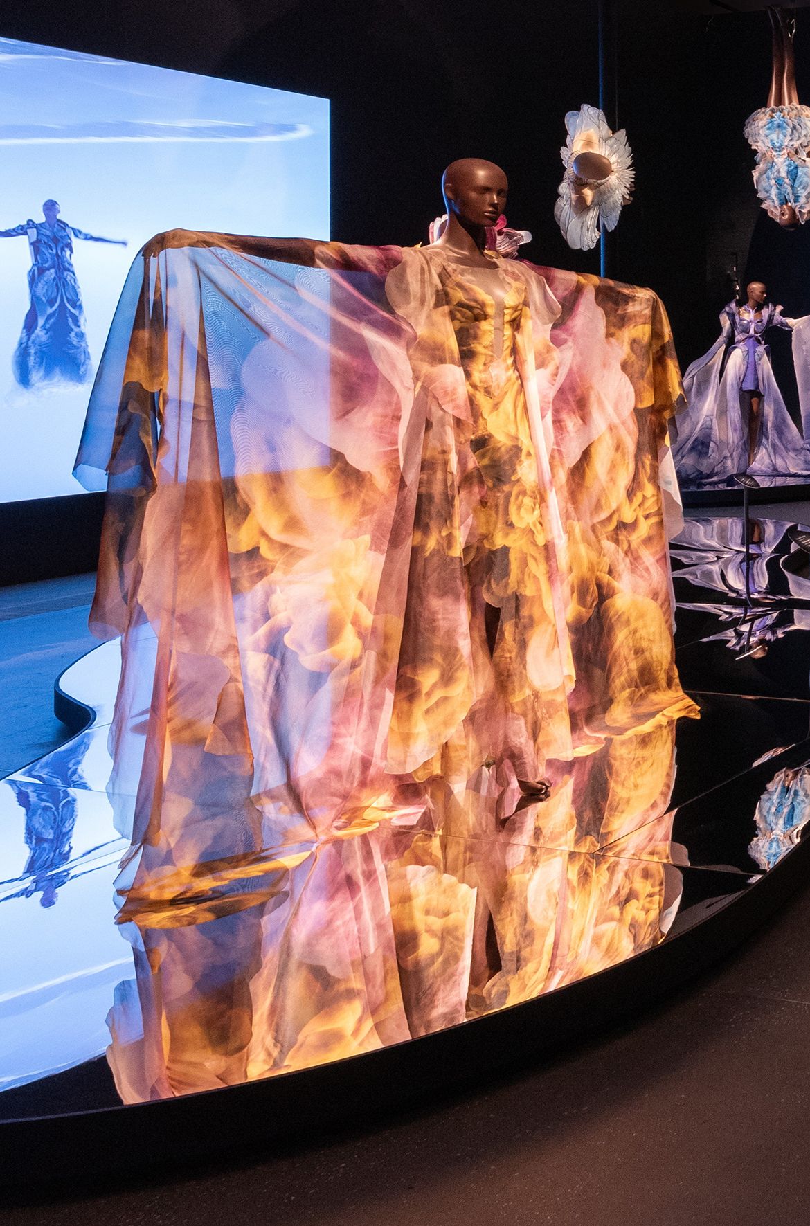 Iris van Herpen, Netherlands b.1984 / Kim Keever (Collaborator), United States b.1955 / Cosmica gown, from the ‘Shift Souls’ collection 2019 installed in ‘Iris van Herpen: Sculpting the Senses’, GOMA 2024 / Organza, tulle / Worn by actor Gwendoline Christie at the season 8 premiere for Game of Thrones, New York, 2019 / © Iris van Herpen atelier / Photograph: N Umek © QAGOMA