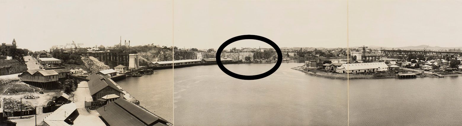 Panorama showing the beginning of the construction of the Story Bridge, 1937 / 6377-0003-0054 / Image courtesy State Library of Queensland, Brisbane