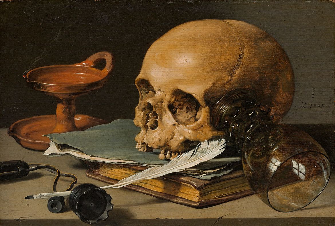 Pieter Claesz, The Netherlands 1596/97–1660 / Still Life with a Skull and a Writing Quill 1628 / Oil on wood / 24.1 x 35.9cm / Rogers Fund, 1949 / 49.107 / Collection: The Metropolitan Museum of Art, New York
