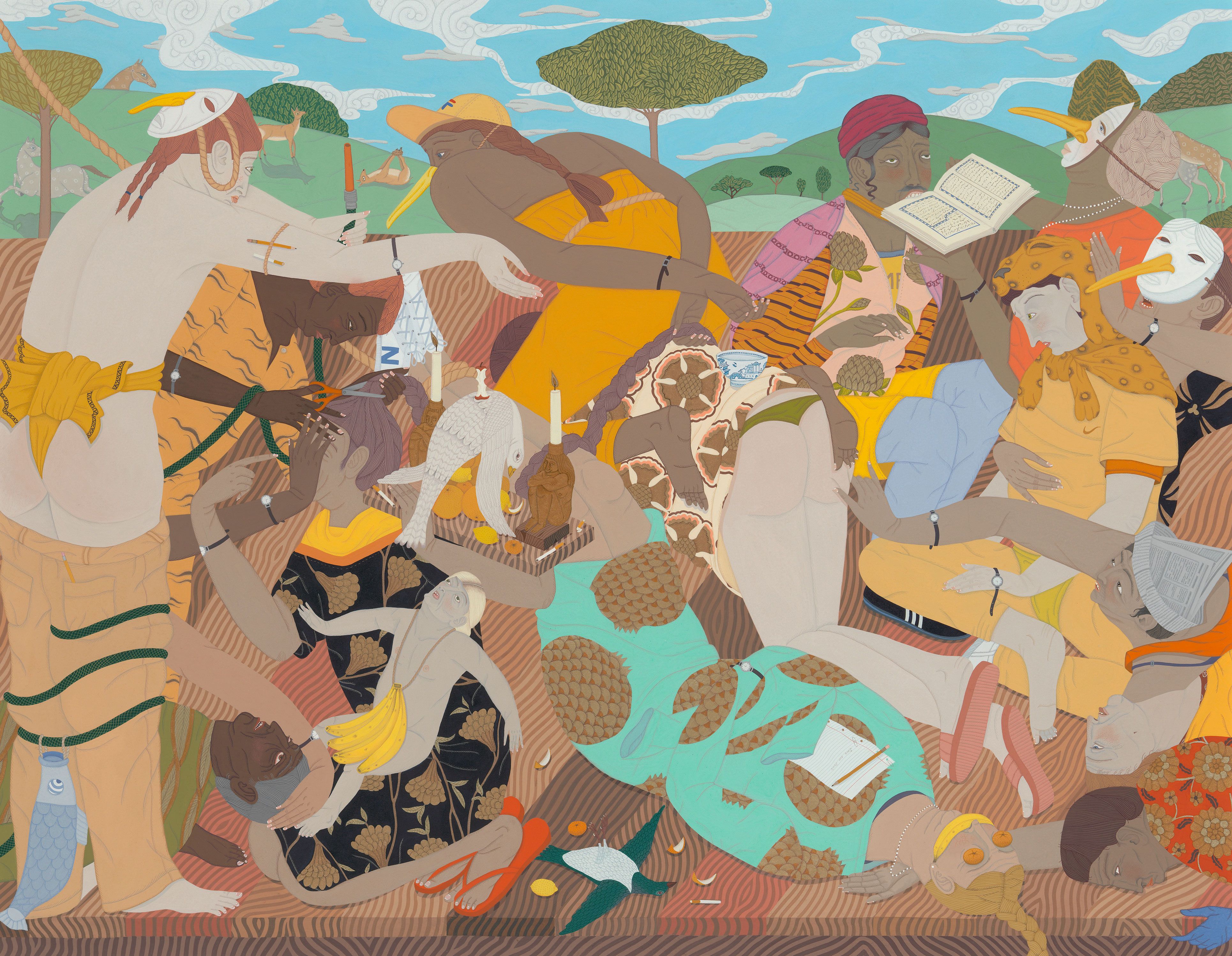 Kushana Bush, Aotearoa New Zealand b.1983 / In signs (detail) 2018 / Gouache, metallic paint and pencil on paper / 41 x 54cm / The Taylor Family Collection. Purchased 2018 with funds from Paul, Sue and Kate Taylor through the Queensland Art Gallery | Gallery of Modern Art Foundation / Collection: Queensland Art Gallery | Gallery of Modern Art / © Kushana Bush