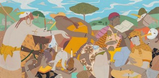 Kushana Bush, Aotearoa New Zealand b.1983 / In signs (detail) 2018 / Gouache, metallic paint and pencil on paper / 41 x 54cm / The Taylor Family Collection. Purchased 2018 with funds from Paul, Sue and Kate Taylor through the Queensland Art Gallery | Gallery of Modern Art Foundation / Collection: Queensland Art Gallery | Gallery of Modern Art / © Kushana Bush