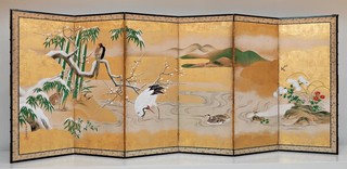 KanŌ Yasunobu, Japan 1613–85 / Pair of six-fold screens: Birds and flowers of the four seasons (detail) 17th century (Edo period) / Ink, gold and colours on paper on six-fold wooden framed screens / 131.2 x 245.7cm (each) / Purchased 2008 with funds from the Henry and Amanda Bartlett Trust through the QAG Foundation / Collection: Queensland Art Gallery | Gallery of Modern Art