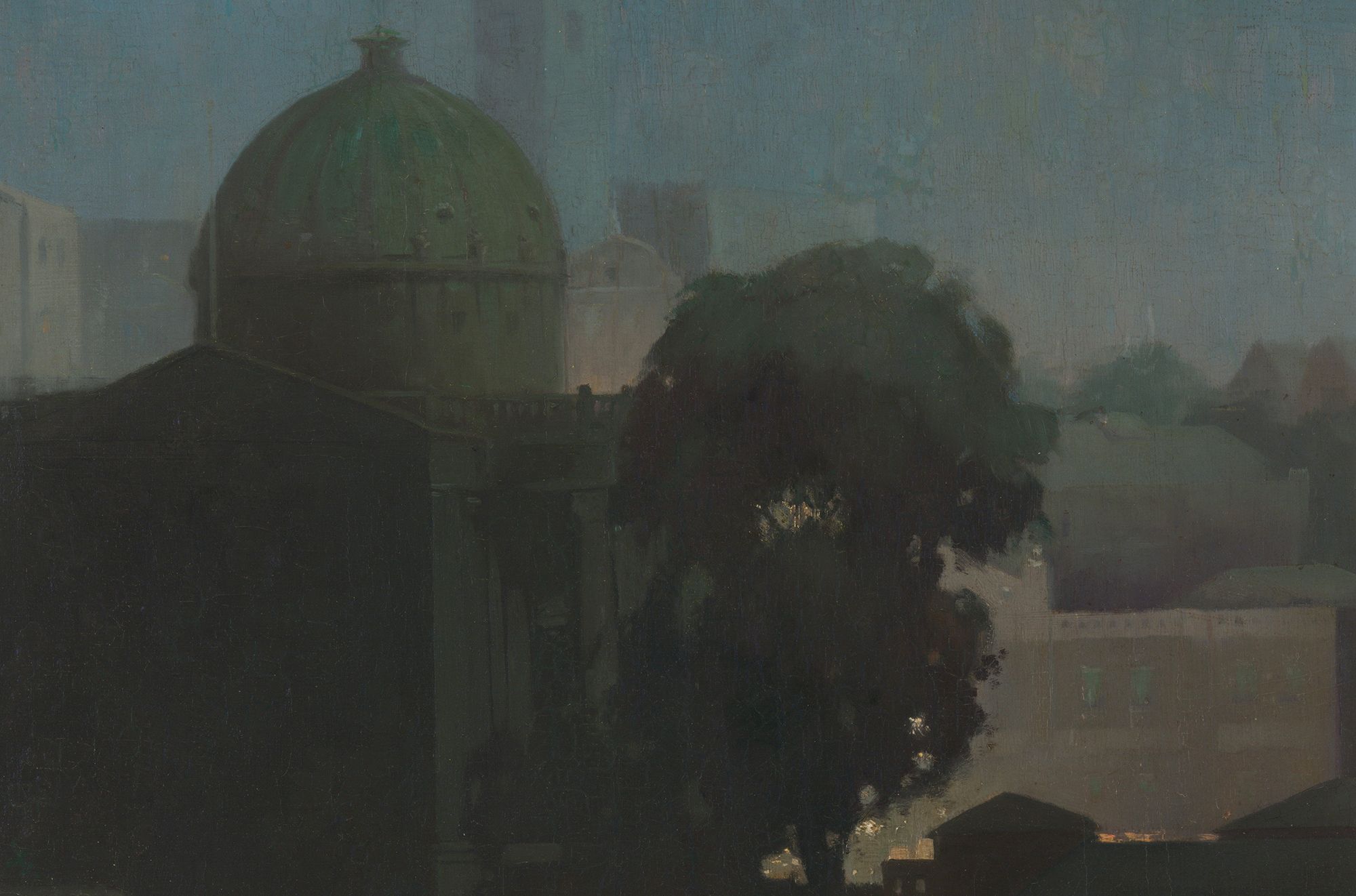 William Bustard, England/Australia 1894–1973 / Evening light 1927 / Oil on canvas / 62.3 x 54.6cm / Purchased 2018 with funds from Alan and Jan Rees through the QAGOMA Foundation / Collection: Queensland Art Gallery | Gallery of Modern Art / © William Bustard Estate
