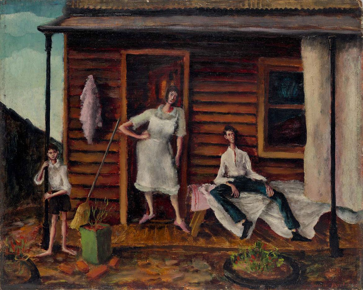 Russell Drysdale, Australia 1912–81 / Back verandah 1942 / Oil on composition board / 40.8 x 51cm / Gift of Captain Neil McEacharn, Italy 1954 / Collection: Queensland Art Gallery | Gallery of Modern Art / © QAGOMA
