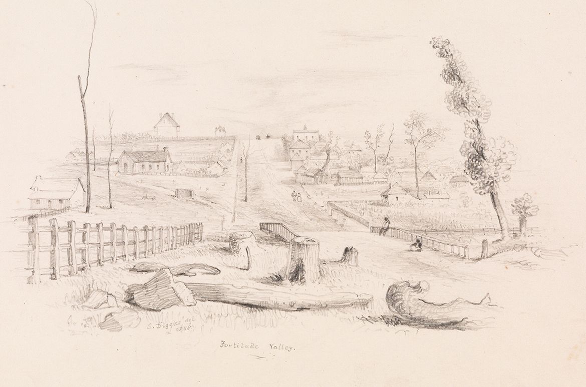 Silvester Diggles, England/Australia 1817–80 / Fortitude Valley 1858 / Pencil / 21.5 x 26.7cm / Acquired before 1959 / Collection: Queensland Art Gallery | Gallery of Modern Art