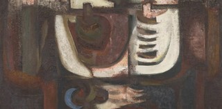 Jon Molvig, Australia, 1923-1970 / Eden industrial: The garden (from 'Eden industrial' series) 1961 / Oil treated with blow torch on composition board / 185 x 246.6cm. Collection: Queensland Art Gallery | Gallery of Modern Art.