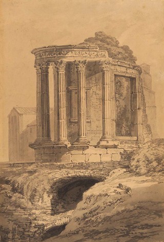 JMW Turner, England 1775-1851 / (The Temple of the Sibyl, Tivoli) c.1794-97 / Grey and brown watercolour washes over pencil on laid paper / Purchased 1977 / Collection: Queensland Art Gallery