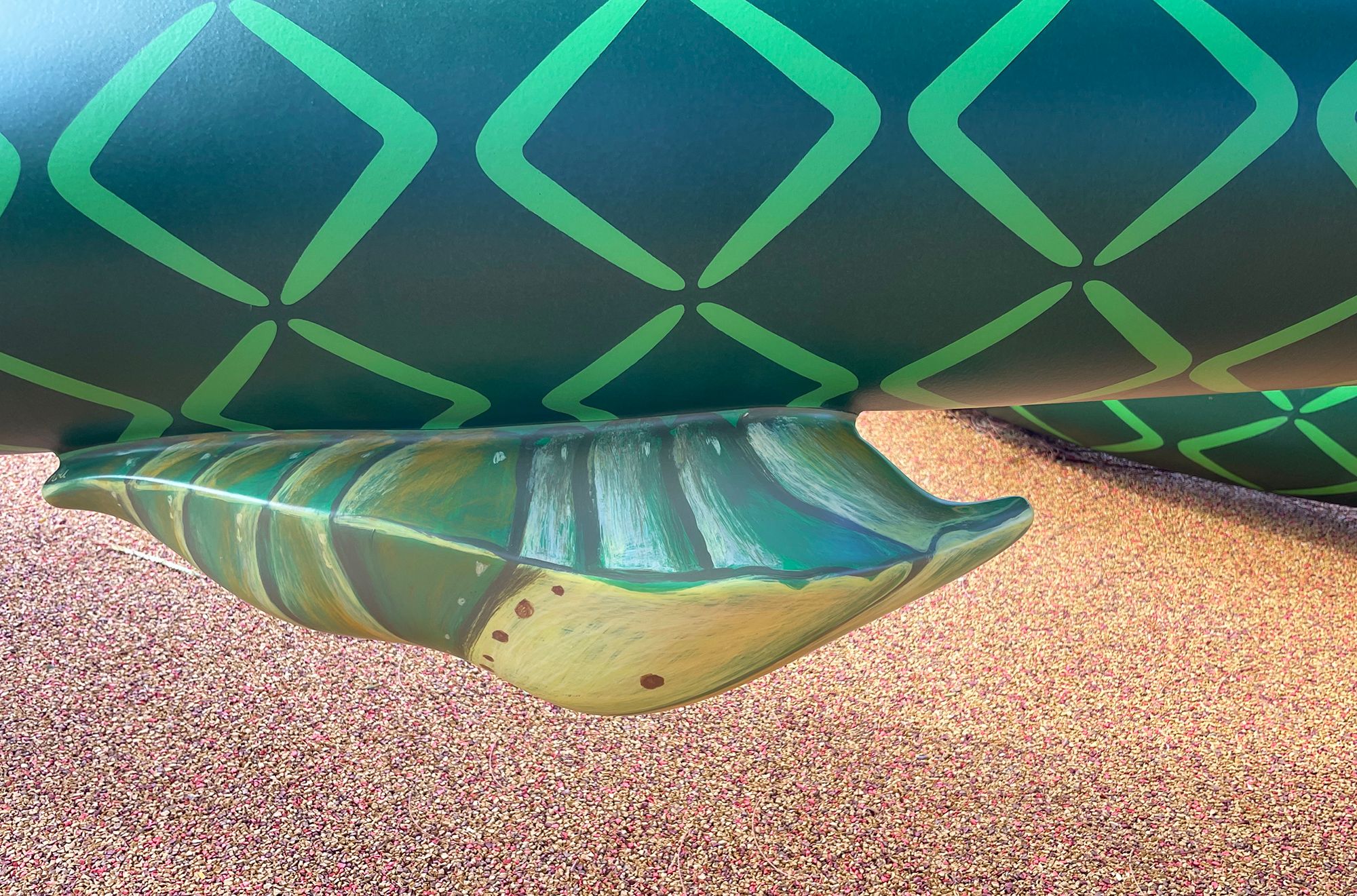 Tony Albert, Girramay/Yidinyji/Kuku Yalanji peoples, Australia b.1981 / Nell, Australia b.1975 / The Big Hose (detail) 2022–25 / Aluminium, reclaimed hardwood, paint, rubber / Commissioned 2022. This project has been realised with generous support from Andrew and Dr Susan King, the Neilson Foundation, Margaret Mittelheuser AM and Cathryn Mittelheuser AM, Gina Fairfax AC, Dr Shirley Hsieh, and the 2022 QAGOMA Foundation Appeal / Collection: Queensland Art Gallery | Gallery of Modern Art / © Tony Albert and Nell / Photograph: E Murray © QAGOMA