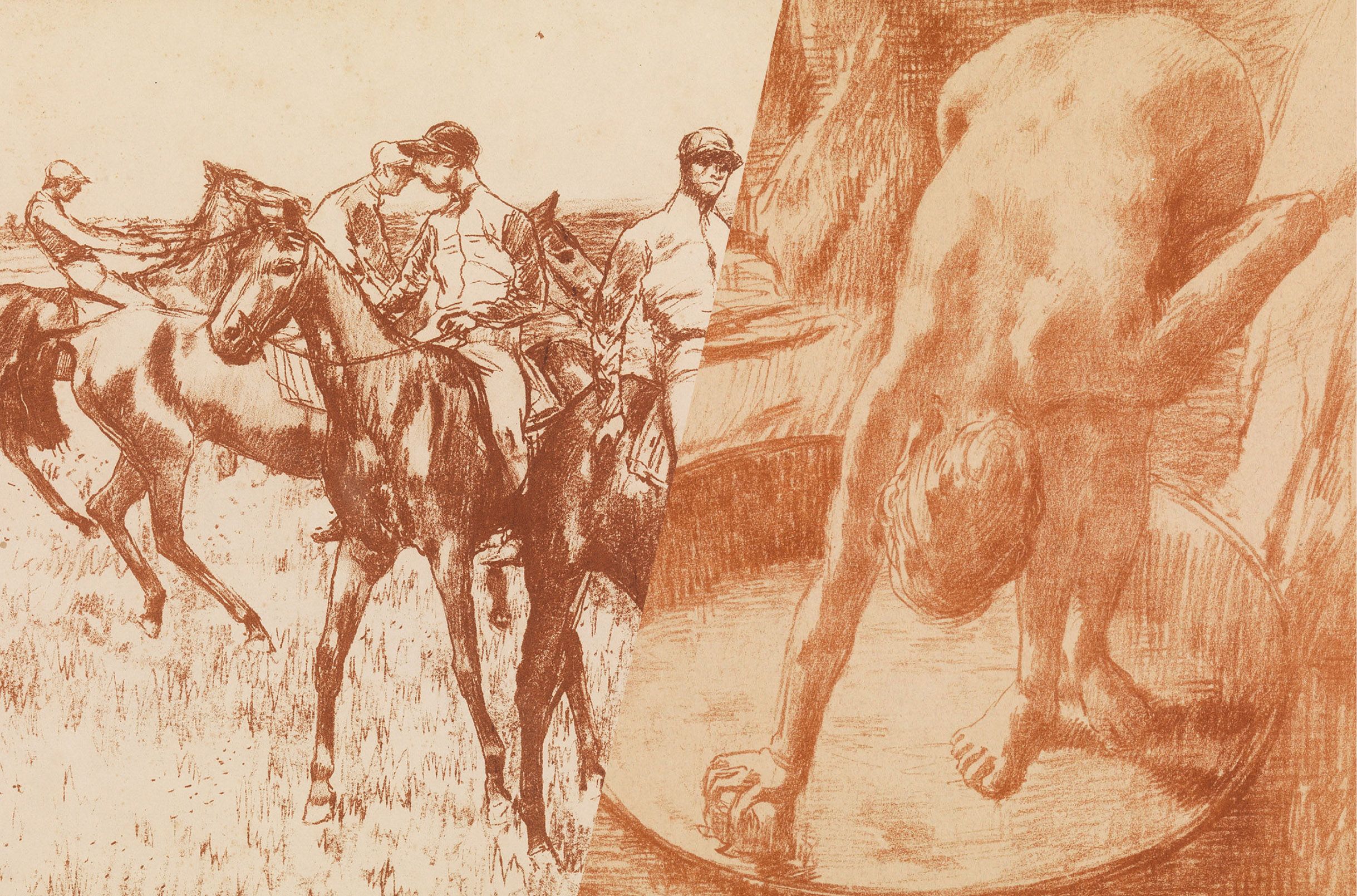 (l-r) after Edgar Degas, Artist, France 1834-1917 / Georges William Thornley, Lithographer, 1857-1935 / Les Jockeys (The jockeys) c.1888-89 / Le Bain (The bath) c.1888 / Collection: Queensland Art Gallery | Gallery of Modern Art