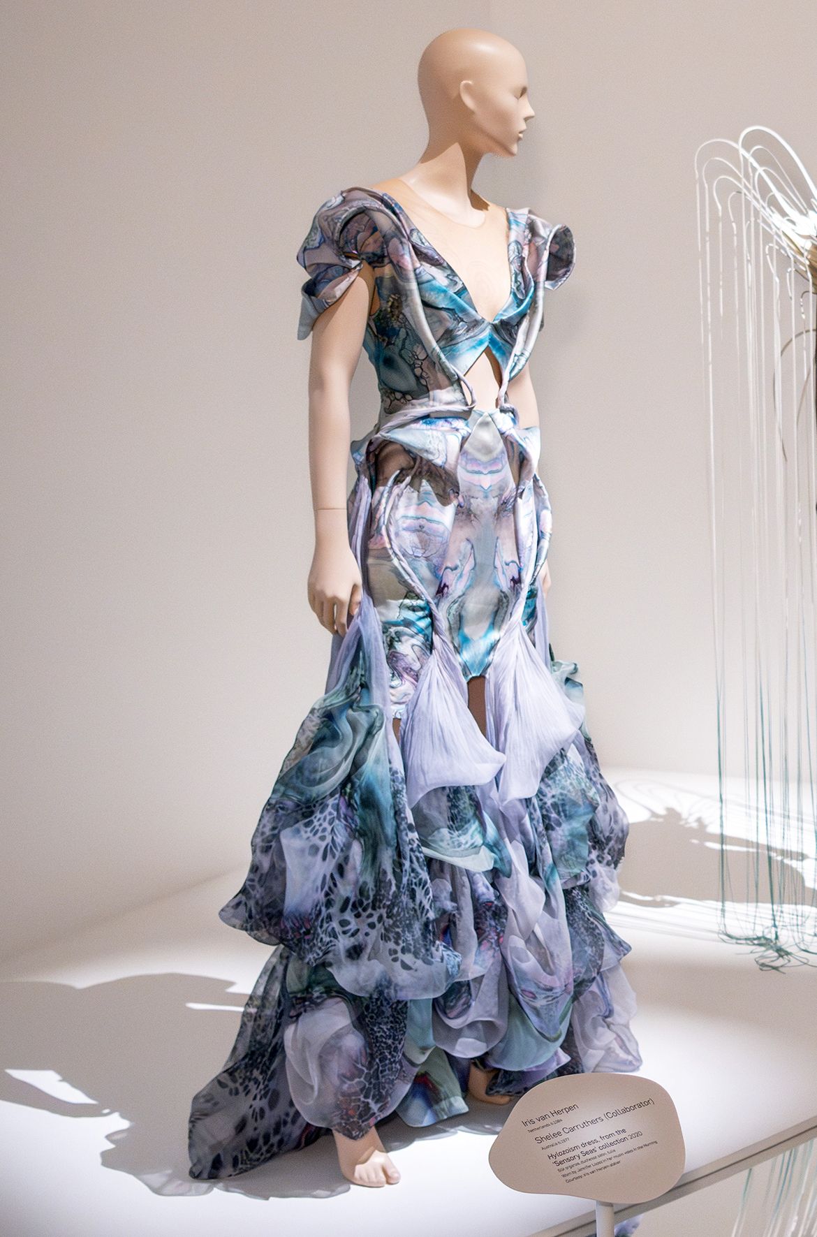 Iris van Herpen, Netherlands b.1984 / Shelee Carruthers (Collaborator), Australia b.1977 / Hylozoism dress, from the ‘Sensory Seas’ collection 2020 / Silk organza, duchesse satin, tulle / Worn by Jennifer Lopez in her music video In the Morning / © Iris van Herpen atelier / Photograph: N Umek © QAGOMA