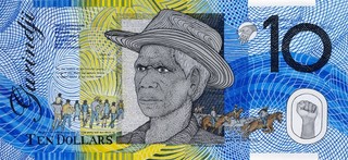 Ryan Presley, Marri Ngarr people, Australia b.1987 / Blood Money–Ten Dollar Note–Vincent Lingiari Commemorative (detail) 2011 / Watercolour on paper / Dimensions variable / Image courtesy: Ryan Presley and Milani Gallery, Brisbane / Photography: Carl Warner