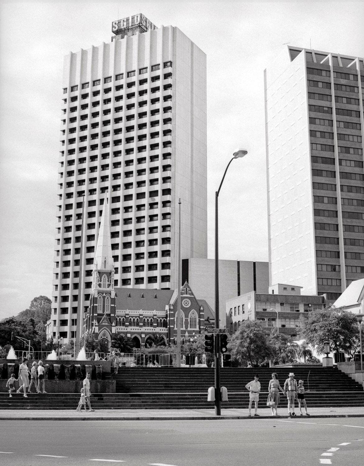 View from Adelaide Street across King George Square towards Albert Street Uniting Church and SGIO building 1978 / Photograph: Peter Fischmann / 99183851937002061 / Courtesy: John Oxley Library, State Library of Queensland, Brisbane