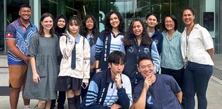 Students from Mabel Park High School gather with their workshop facilitators outside GOMA, March 2025 / Photograph: Chang Po Ching