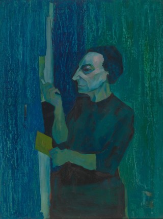 Andrew Sibley, Australia 1933‑2015 / Dr Gertrude Langer c.1960 / Oil on composition board / 122.5 x 91.5cm / Gift of Andrew and Irena Sibley 1996 / Collection: Queensland Art Gallery | Gallery of Modern Art / © Andrew Sibley