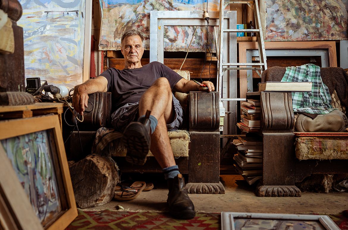 Joe Furlonger in his Samford studio, 2022 / Photograph: Joe Ruckli © QAGOMA