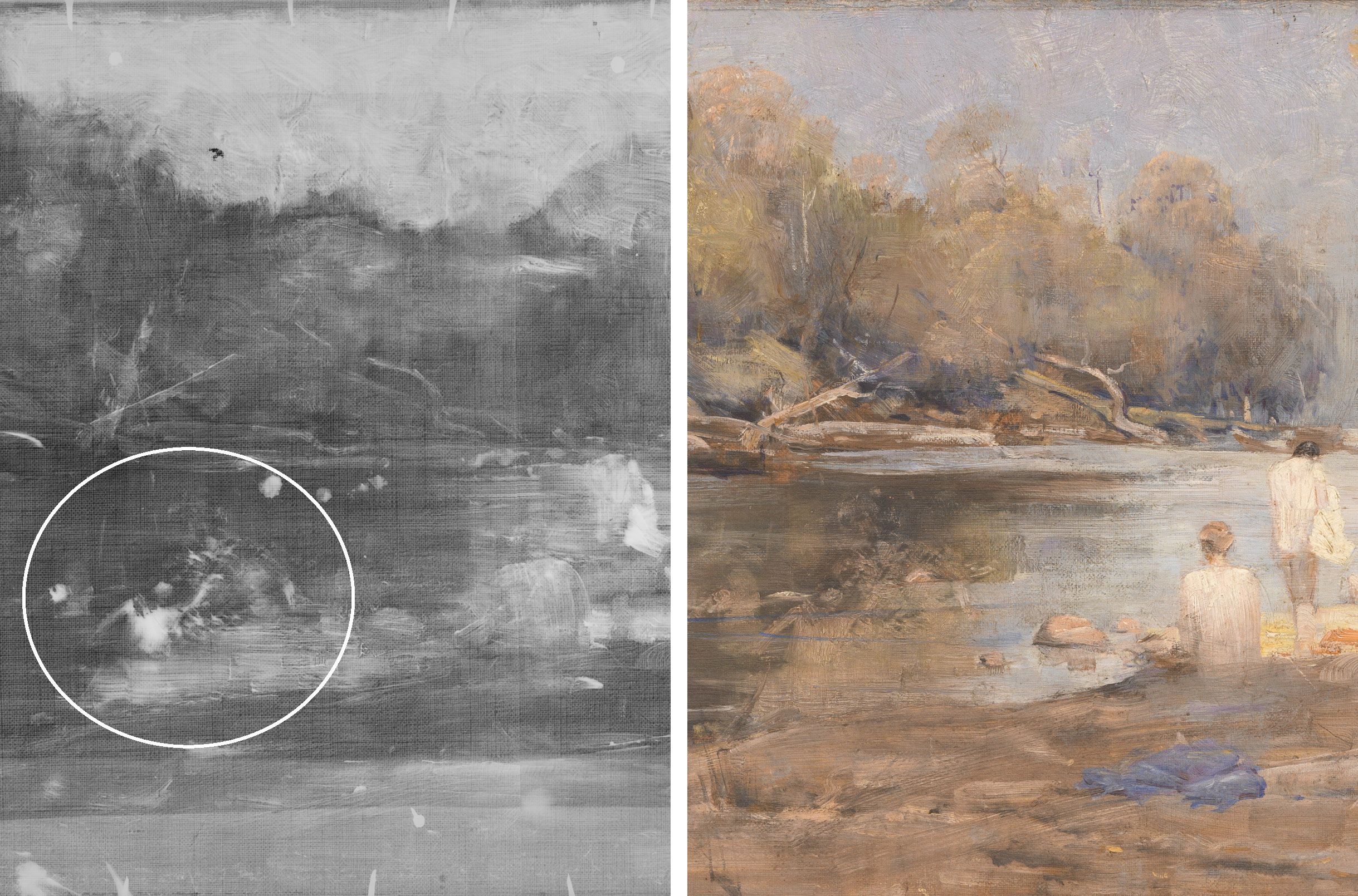 Arthur Streeton, Australia 1867-1943 / The bathers 1891 / Oil on canvas / 31.2 x 62.6 cm / Purchased 1951. Maria Theresa Treweeke Bequest / Collection: Queensland Art Gallery | Gallery of Modern Art