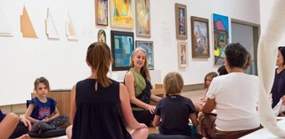A young Members mindfulness session in the Australian galleries with Miriam Van Doorn, 2018 / Photograph: Brad Wagner