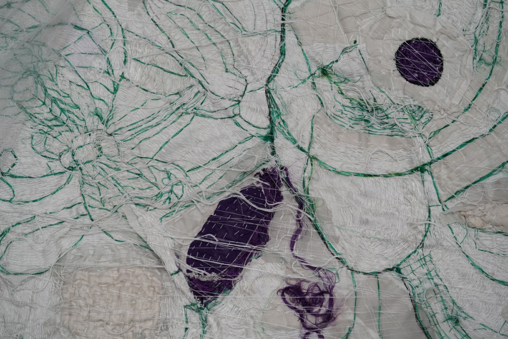 Keepa Maskey / Nepal b.1973 / Recital of a Dressmaker 2024 / Cotton, cheesecloth, organza, cotton quilting thread, silk embroidery thread, silk paint / 152.40 x 103.63 cm / Purchased 2024. Queensland Art Gallery | Gallery of Modern Art Foundation / Collection: QAGOMA / © Keepa Maskey