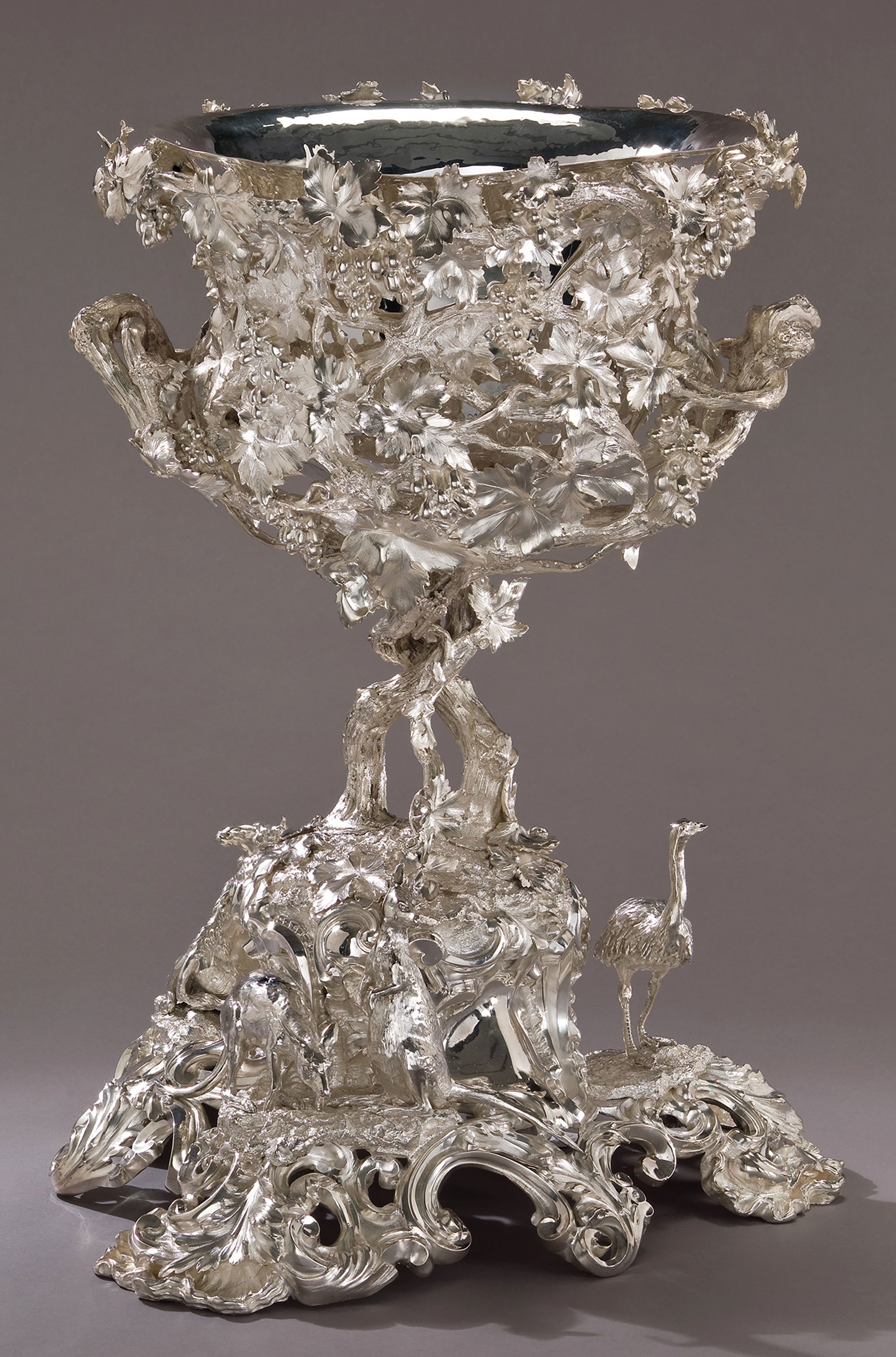 Hunt & Roskell, England 1843–97 / Presentation vase 1864 / Sterling silver, cast and chased, with silver-plated insert / 53 x 42cm (diam.); weight: 10.1kg / Purchased 2009 with funds raised through the QAG Foundation 30th Anniversary Appeal / Collection: Queensland Art Gallery | Gallery of Modern Art