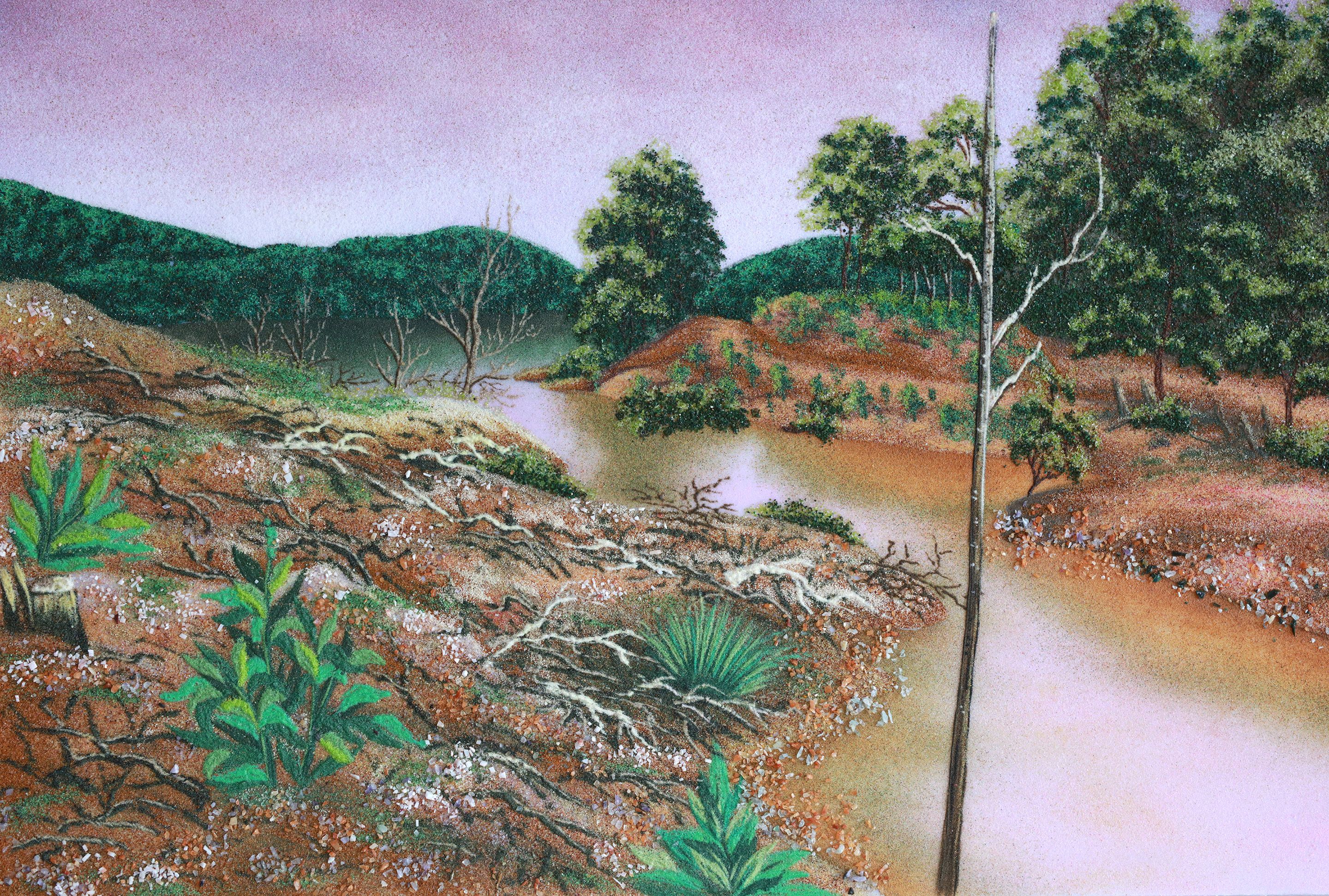 Lê Giang / Hà Nội, Việt Nam, b.1988 / Majestic Mountains and Expansive Rivers 14 2021 / Gemstone on acrylic / 55 x 82cm / Courtesy: The artist / © Le Giang / Photograph: / Image courtesy: The artist