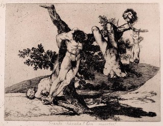 Francisco de Goya, 1746, Fuendetodos, Zaragoza – 1828, Bordeaux | Grande hazaña! con muertos! (An heroic feat! With dead men!)1810–15 | Plate 39 from Los Desastres de la Guerra (The Disasters of War), impression from the first edition, published 1863, Madrid | Etching, lavis, and dry-point, with surface tone, on ivory-coloured wove paper | 15.6 x 20.8cm | Collection: Museo Nacional del Prado, Madrid | © Photographic Archive, Museo Nacional del Prado, Madrid