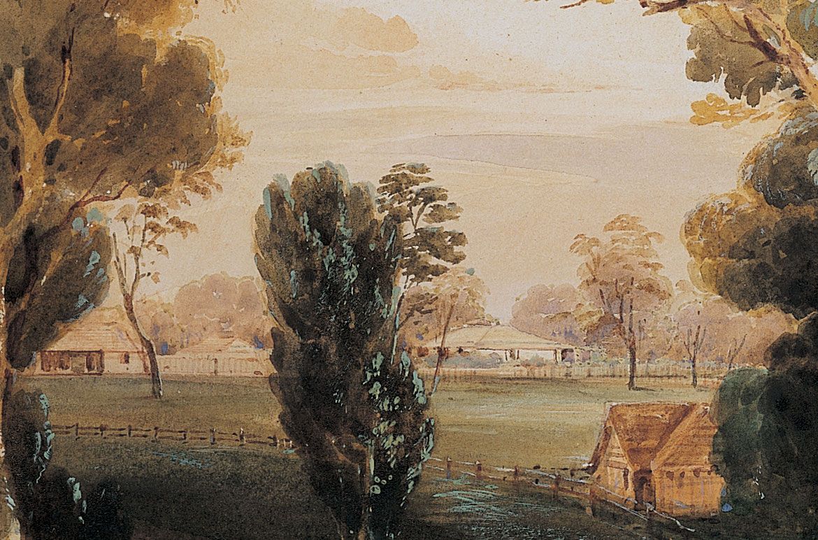 Conrad Martens detail of The homestead, Canning Downs 1852