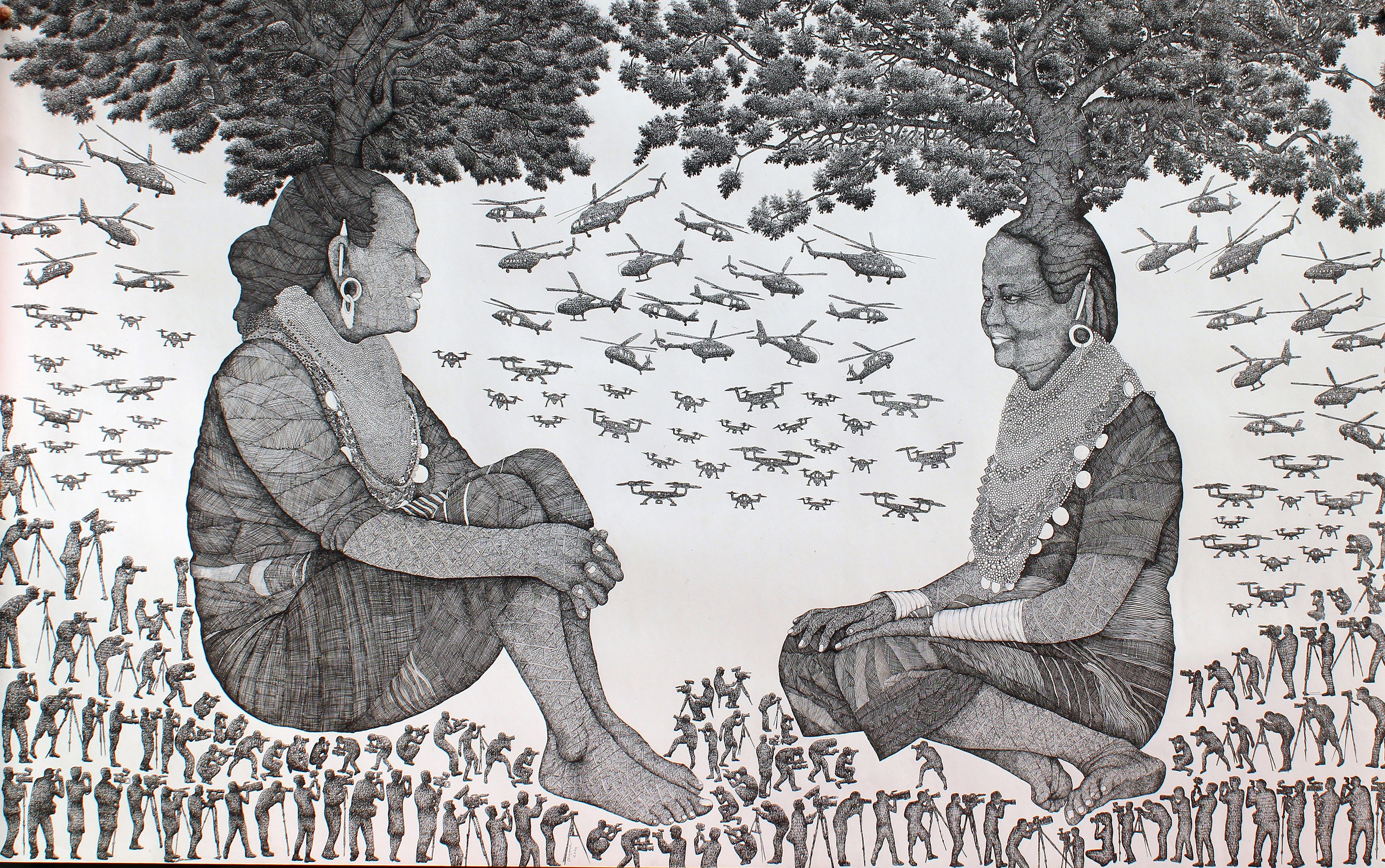 Joydeb Roaja / Khagrachari, Bangladesh, b.1973 / The future of indigenous peoples 2 2024 / Ink on paper / 152 x 244cm / Courtesy: The artist / © Joydeb Roaja / Photograph: / Image courtesy: The artist