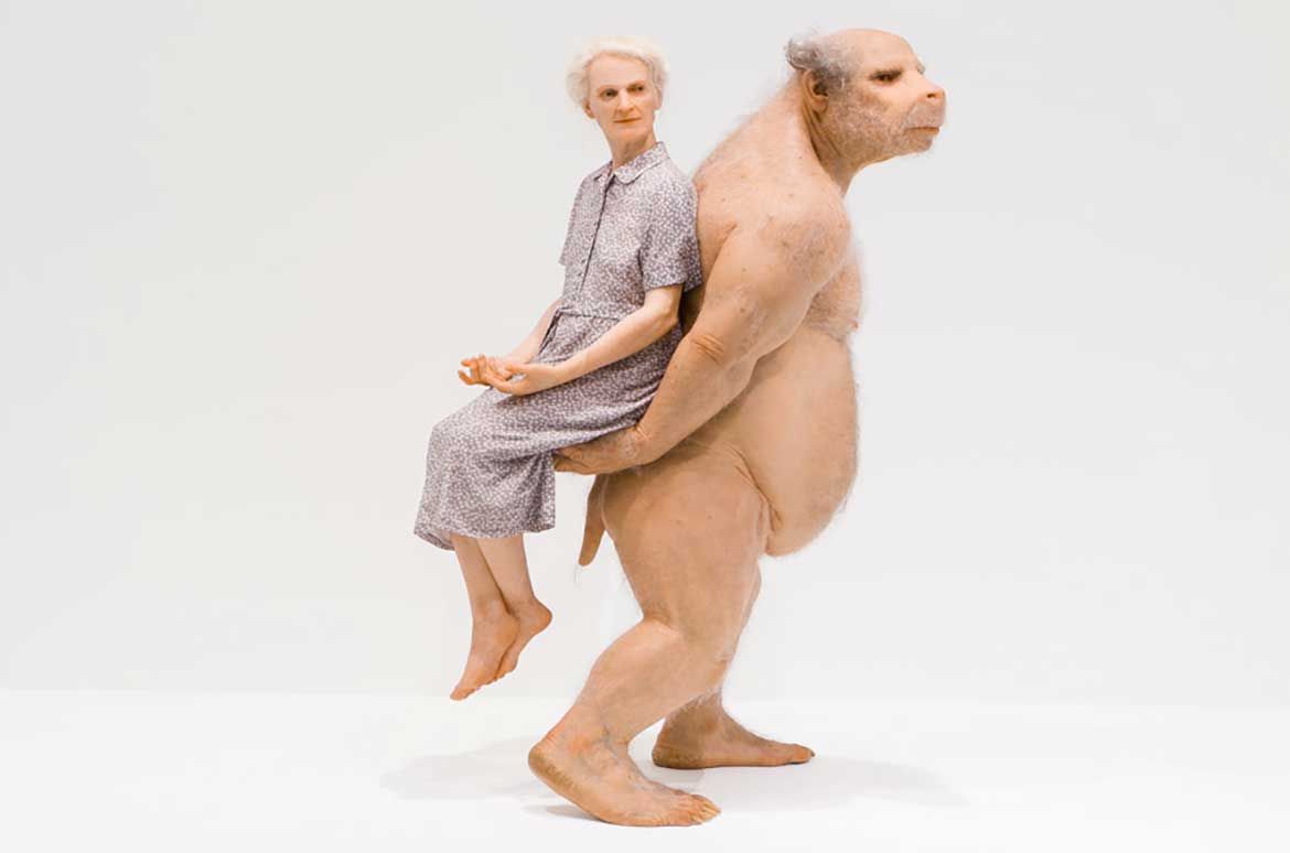 Patricia Piccinini, Australia b.1965 / The Carrier 2012 / Silicone, fibreglass, human hair, animal fur / ed. 1/1 + 1 AP / 170 x 115 x 75cm / Lyon Collection, Lyon Housemuseum, Melbourne / © The artist