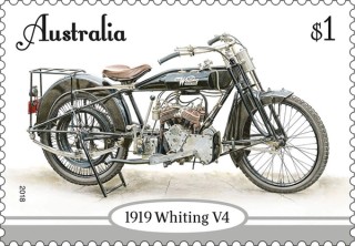 Australia Post Vintage Motorcycles: 1919 Whiting V4 / Issue date: 4 September 2018 / The stamp issue featured four motorcycles that were constructed or conceived in Australia prior to World War II / Courtesy: Australia Post